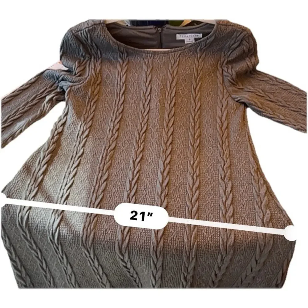 Loveriche Gray Cable Sweater Dress Lined Long Sleeve Women Winter Lined SMALL